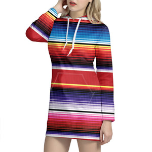 Tribal Serape Blanket Stripe Print Hoodie Dress