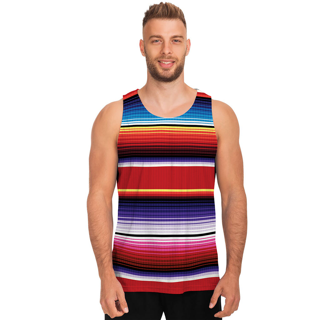 Tribal Serape Blanket Stripe Print Men's Tank Top