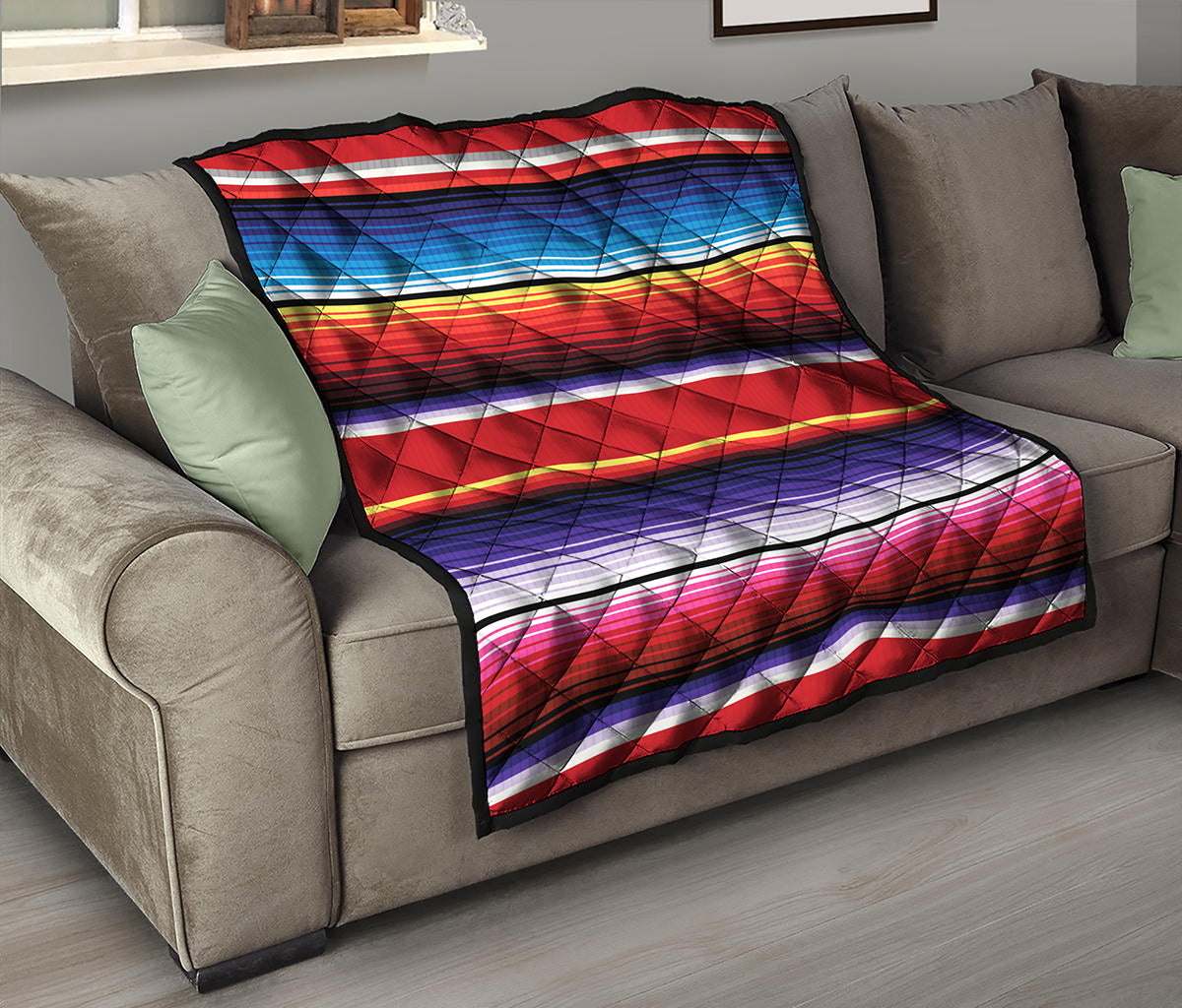 Tribal Serape Blanket Stripe Print Quilt