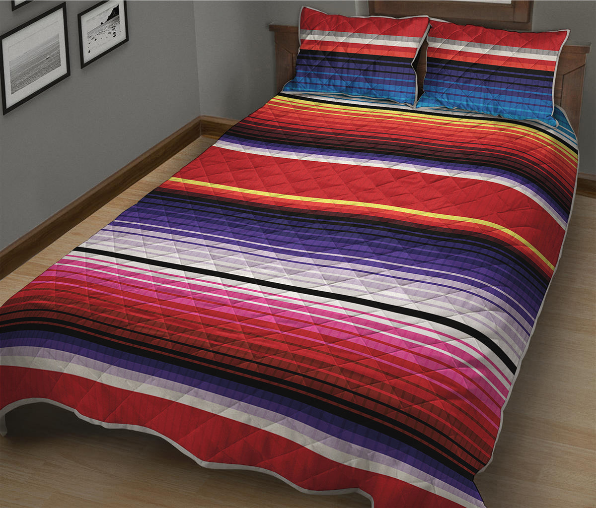 Tribal Serape Blanket Stripe Print Quilt Bed Set