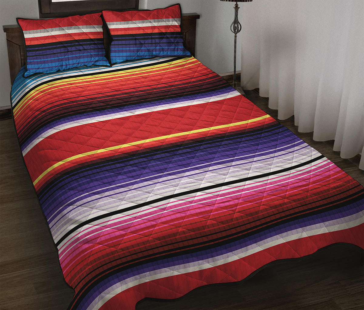 Tribal Serape Blanket Stripe Print Quilt Bed Set