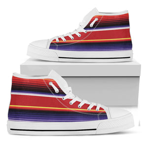 Tribal Serape Blanket Stripe Print White High Top Shoes