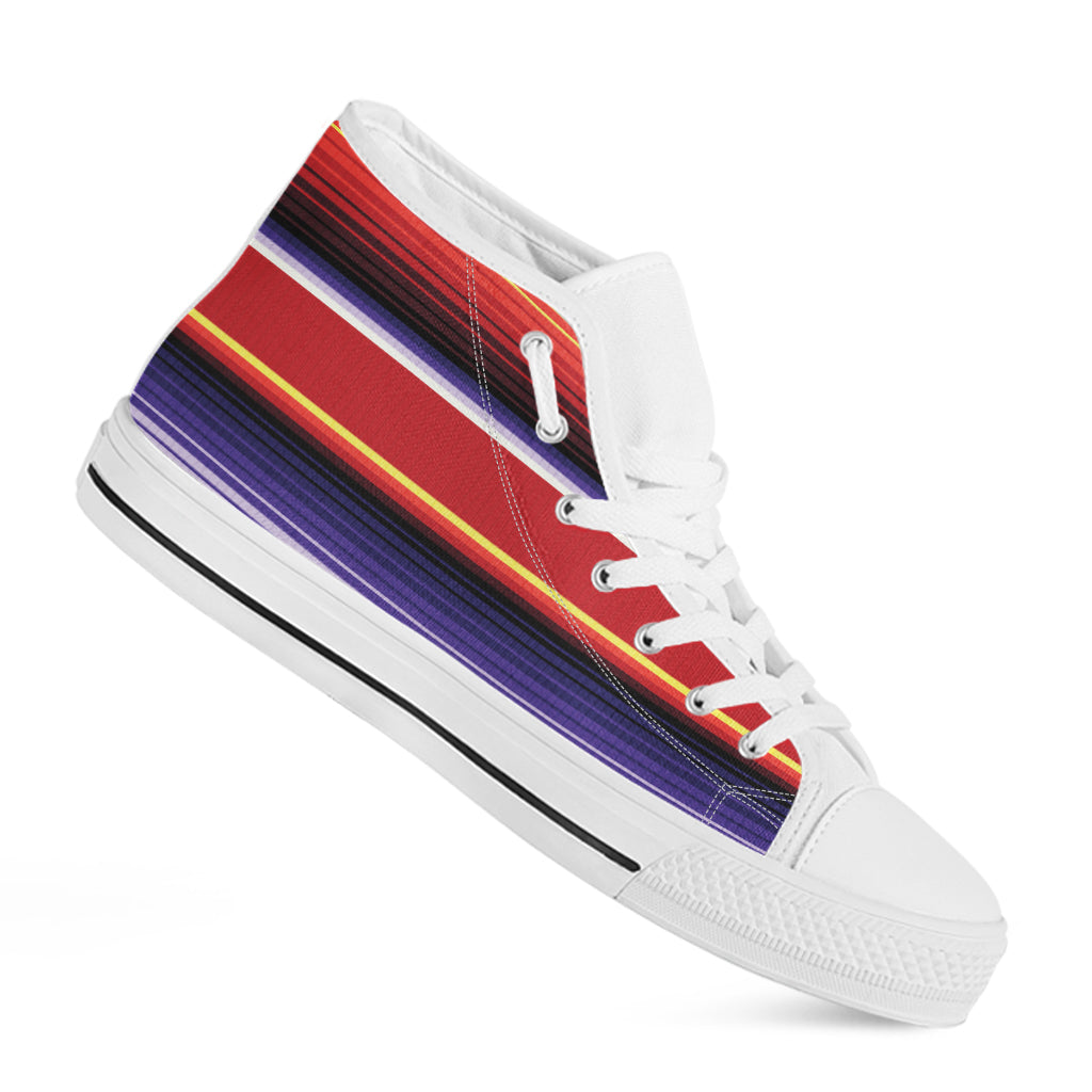 Tribal Serape Blanket Stripe Print White High Top Shoes