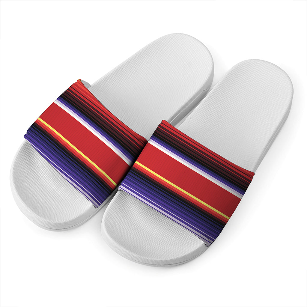 Tribal Serape Blanket Stripe Print White Slide Sandals