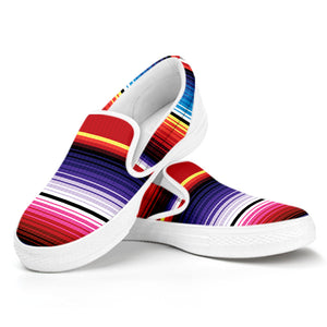 Tribal Serape Blanket Stripe Print White Slip On Shoes