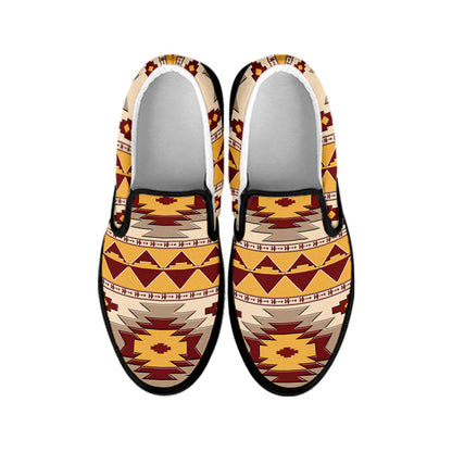Tribal Southwestern Navajo Pattern Print Black Slip On Shoes