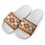 Tribal Southwestern Navajo Pattern Print White Slide Sandals