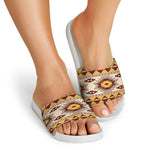 Tribal Southwestern Navajo Pattern Print White Slide Sandals