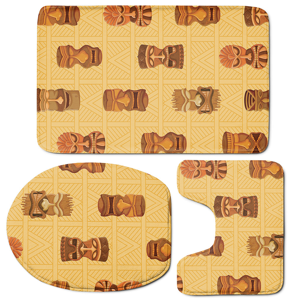 Tribal Tiki Mask Pattern Print 3 Piece Bath Mat Set