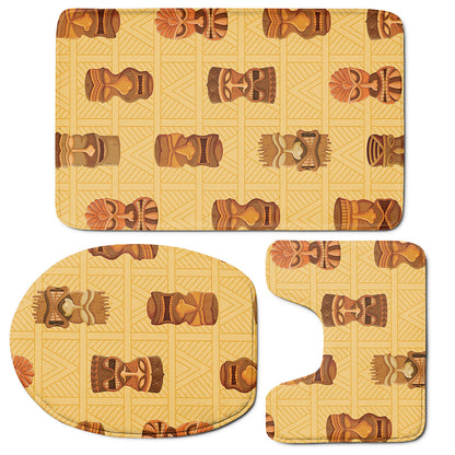 Tribal Tiki Mask Pattern Print 3 Piece Bath Mat Set