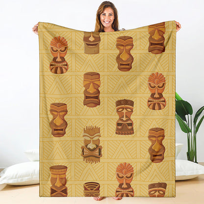 Tribal Tiki Mask Pattern Print Blanket