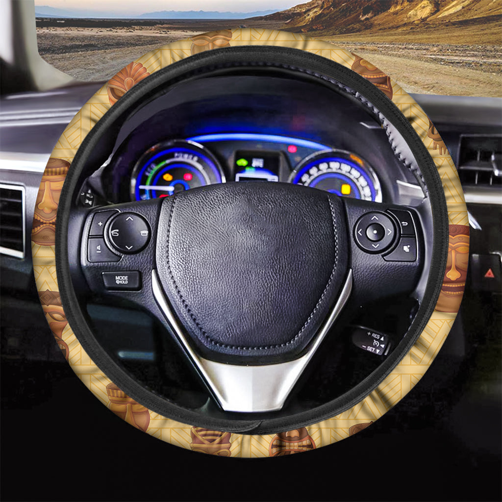 Tribal Tiki Mask Pattern Print Car Steering Wheel Cover