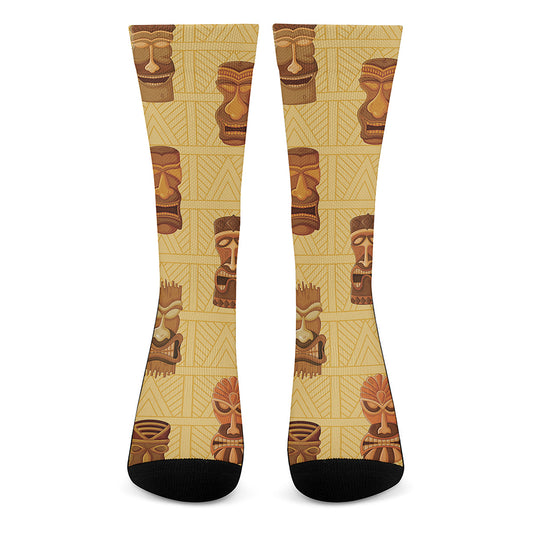 Tribal Tiki Mask Pattern Print Crew Socks