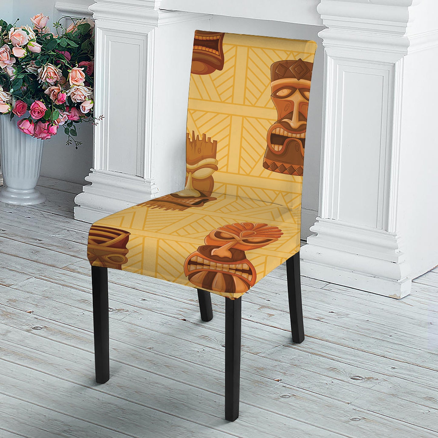 Tribal Tiki Mask Pattern Print Dining Chair Slipcover