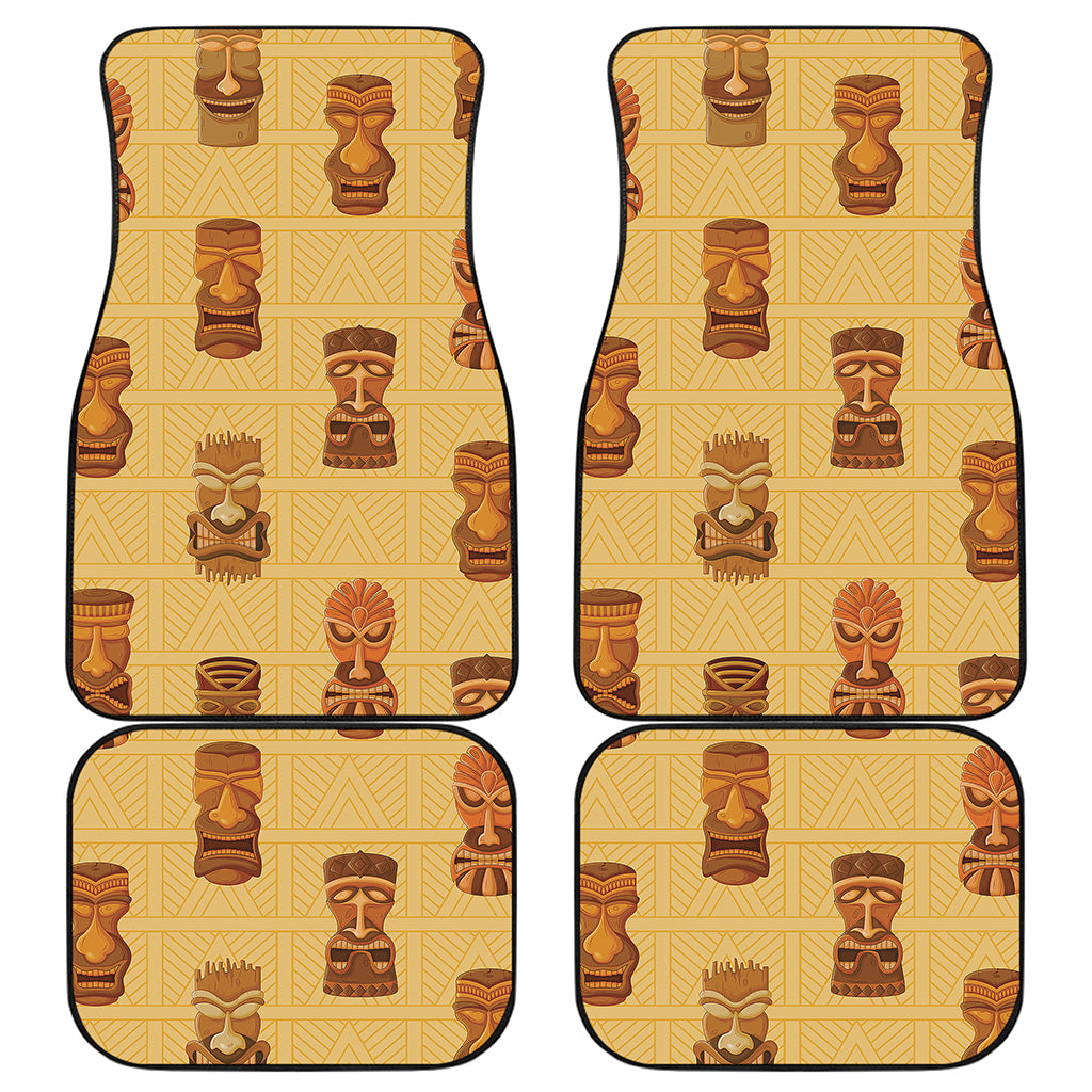 Tribal Tiki Mask Pattern Print Front and Back Car Floor Mats