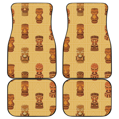 Tribal Tiki Mask Pattern Print Front and Back Car Floor Mats