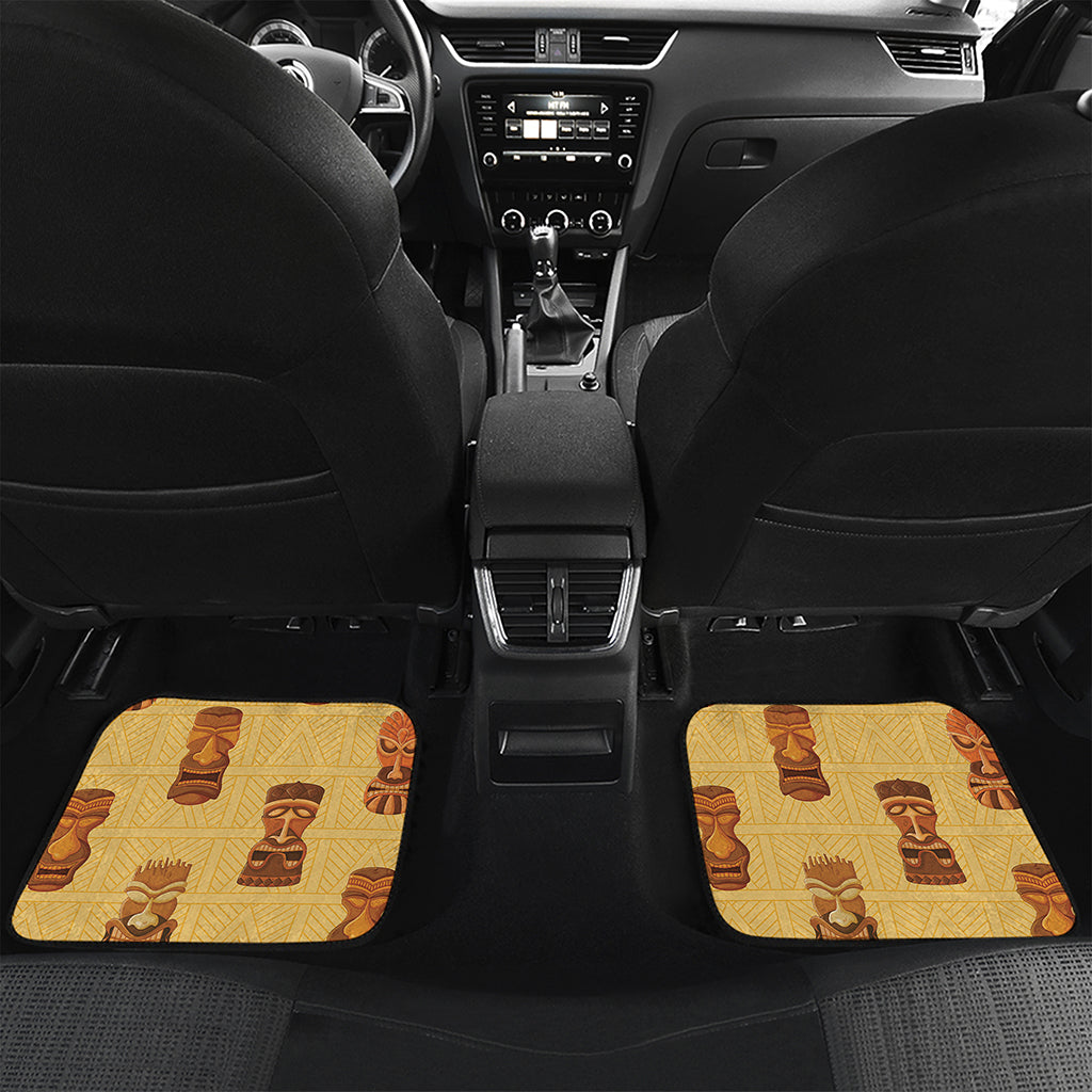 Tribal Tiki Mask Pattern Print Front and Back Car Floor Mats