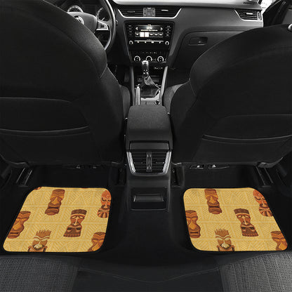 Tribal Tiki Mask Pattern Print Front and Back Car Floor Mats
