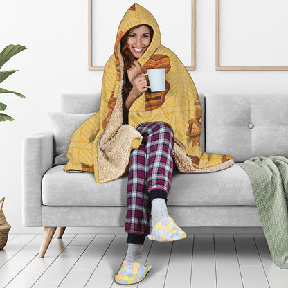 Tribal Tiki Mask Pattern Print Hooded Blanket