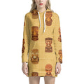 Tribal Tiki Mask Pattern Print Pullover Hoodie Dress