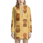 Tribal Tiki Mask Pattern Print Hoodie Dress