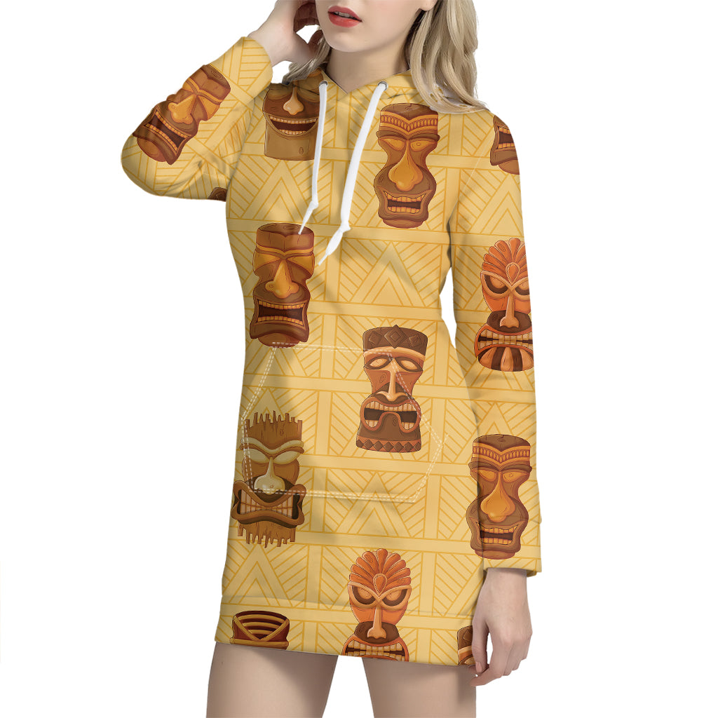 Tribal Tiki Mask Pattern Print Hoodie Dress
