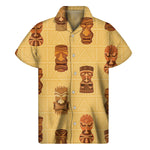 Tribal Tiki Mask Pattern Print Men's Short Sleeve Shirt