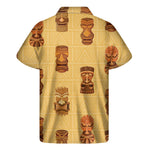 Tribal Tiki Mask Pattern Print Men's Short Sleeve Shirt