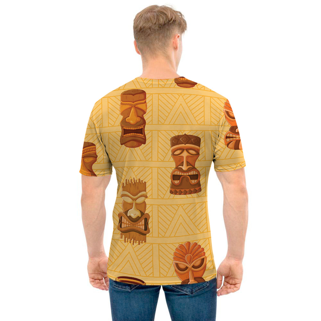 Tribal Tiki Mask Pattern Print Men's T-Shirt