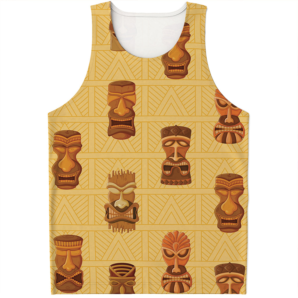 Tribal Tiki Mask Pattern Print Men's Tank Top