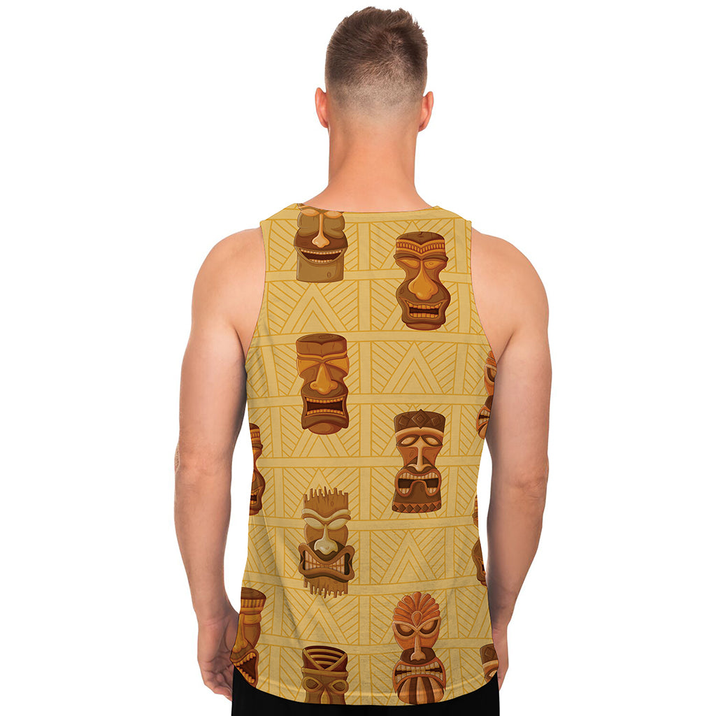 Tribal Tiki Mask Pattern Print Men's Tank Top