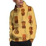 Tribal Tiki Mask Pattern Print Pullover Hoodie