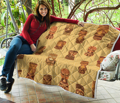 Tribal Tiki Mask Pattern Print Quilt