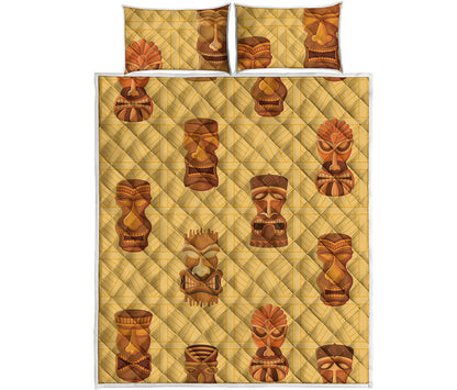 Tribal Tiki Mask Pattern Print Quilt Bed Set
