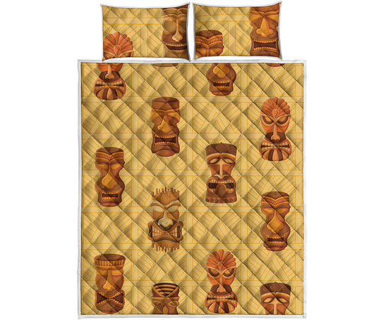 Tribal Tiki Mask Pattern Print Quilt Bed Set