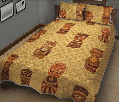 Tribal Tiki Mask Pattern Print Quilt Bed Set
