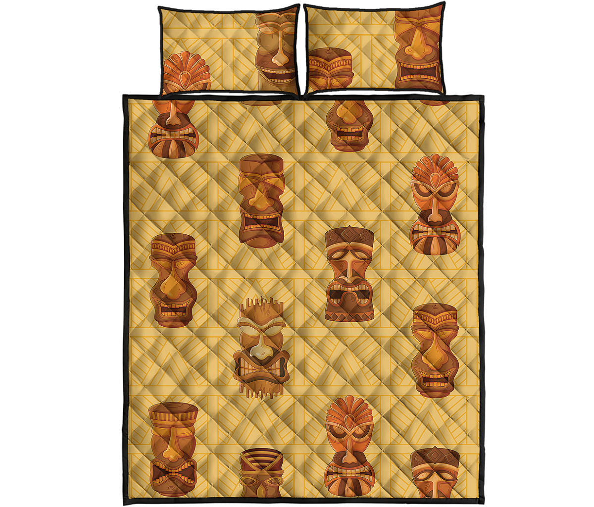 Tribal Tiki Mask Pattern Print Quilt Bed Set