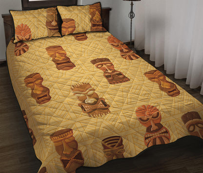 Tribal Tiki Mask Pattern Print Quilt Bed Set