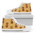 Tribal Tiki Mask Pattern Print White High Top Sneakers