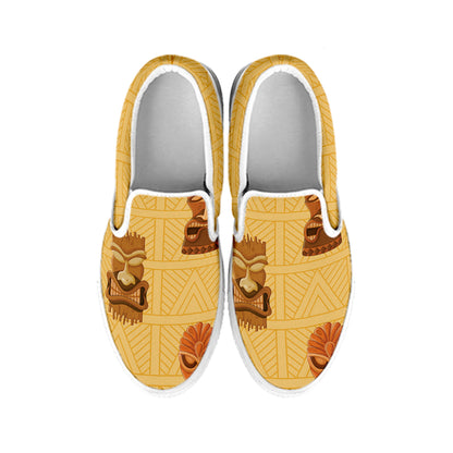 Tribal Tiki Mask Pattern Print White Slip On Shoes