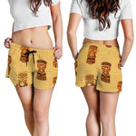 Tribal Tiki Mask Pattern Print Women's Shorts