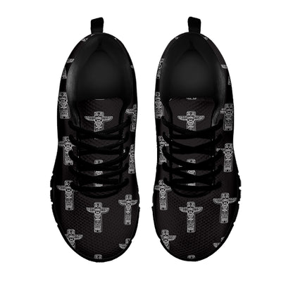 Tribal Totem Pattern Print Black Sneakers