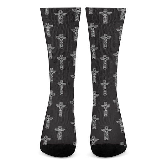 Tribal Totem Pattern Print Crew Socks