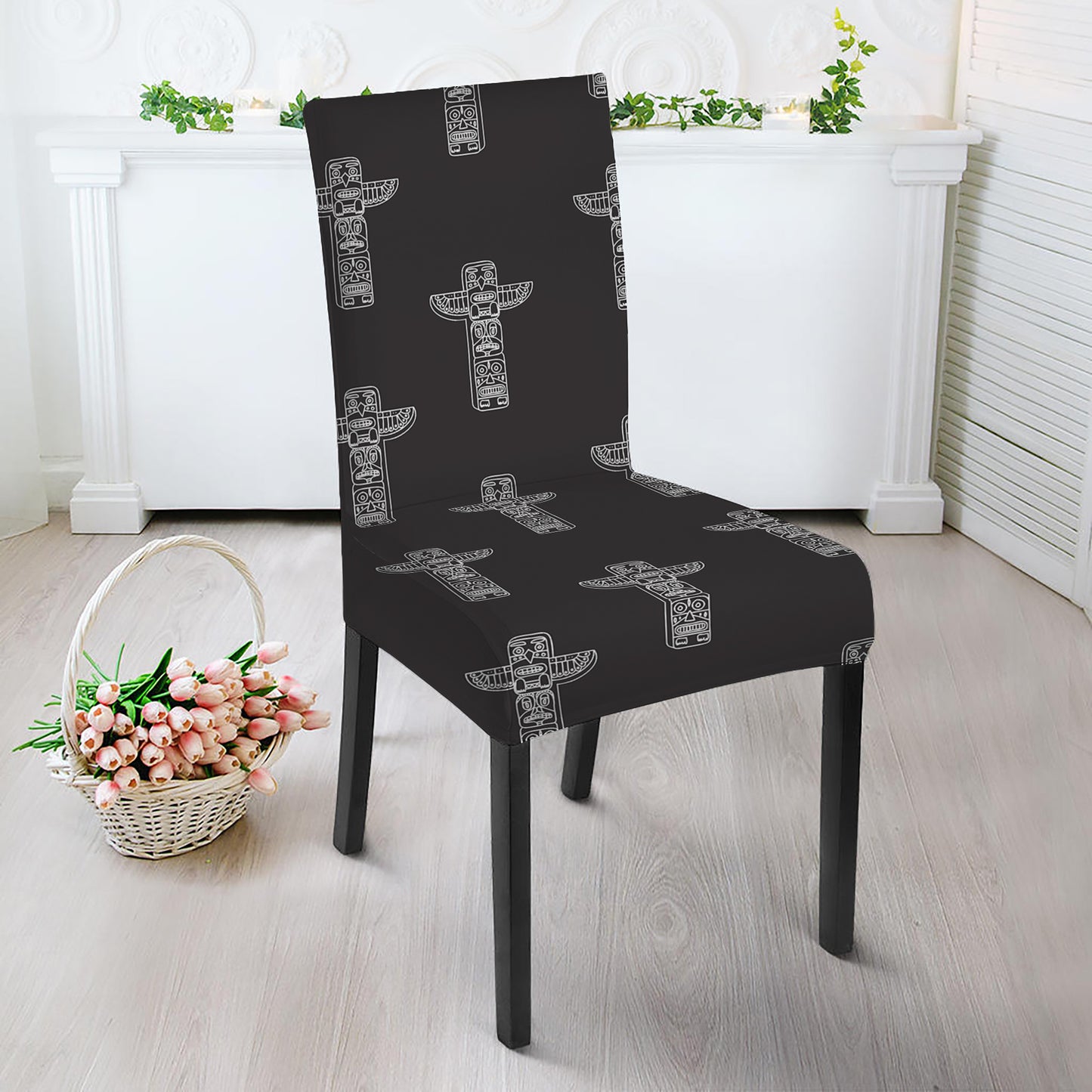 Tribal Totem Pattern Print Dining Chair Slipcover