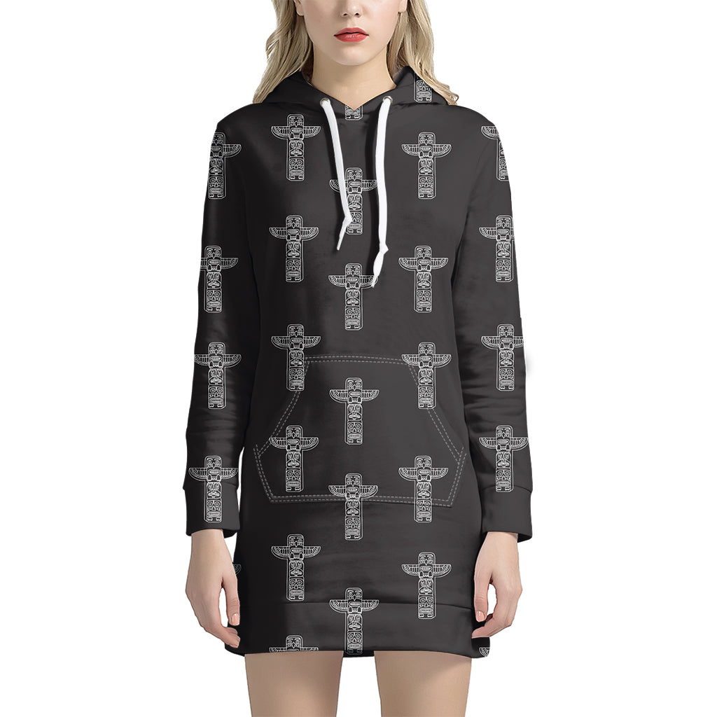 Tribal Totem Pattern Print Hoodie Dress