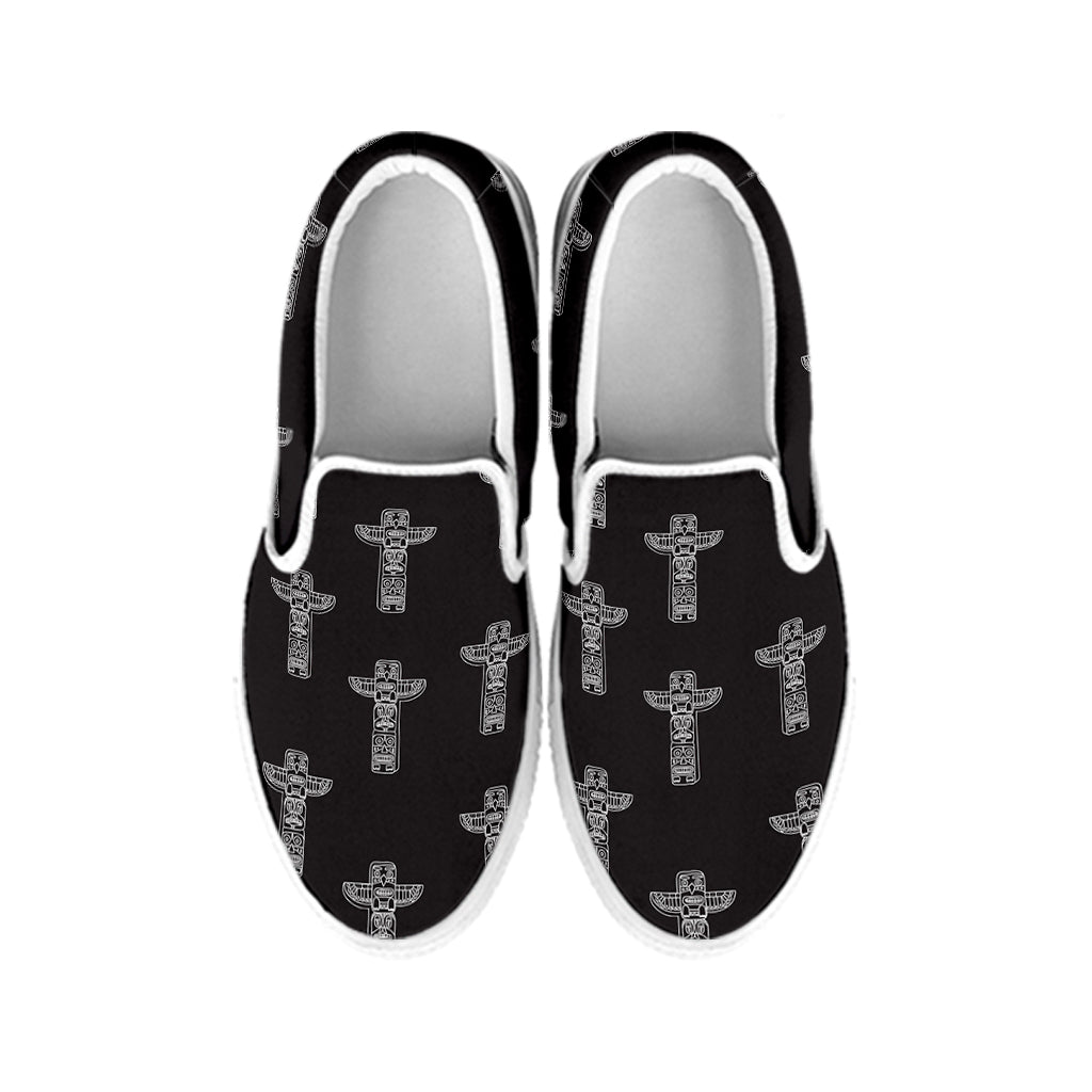 Tribal Totem Pattern Print White Slip On Shoes