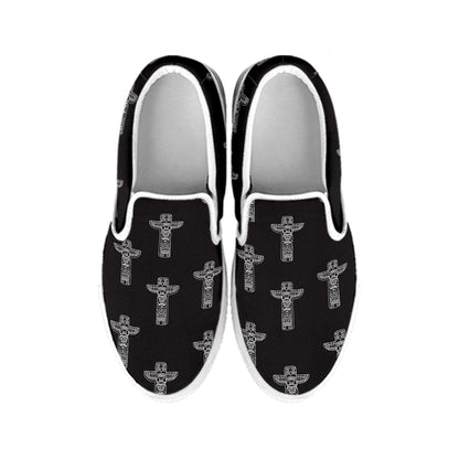 Tribal Totem Pattern Print White Slip On Shoes
