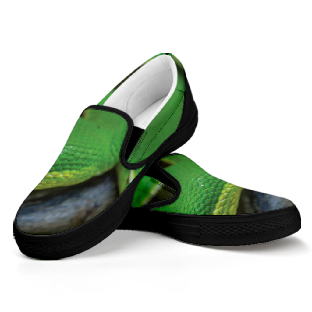 Trimeresurus Albolabris Snake Print Black Slip On Shoes