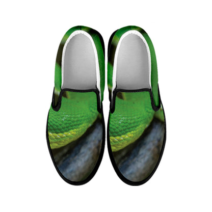 Trimeresurus Albolabris Snake Print Black Slip On Shoes