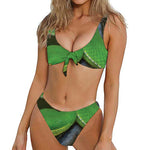 Trimeresurus Albolabris Snake Print Front Bow Tie Bikini